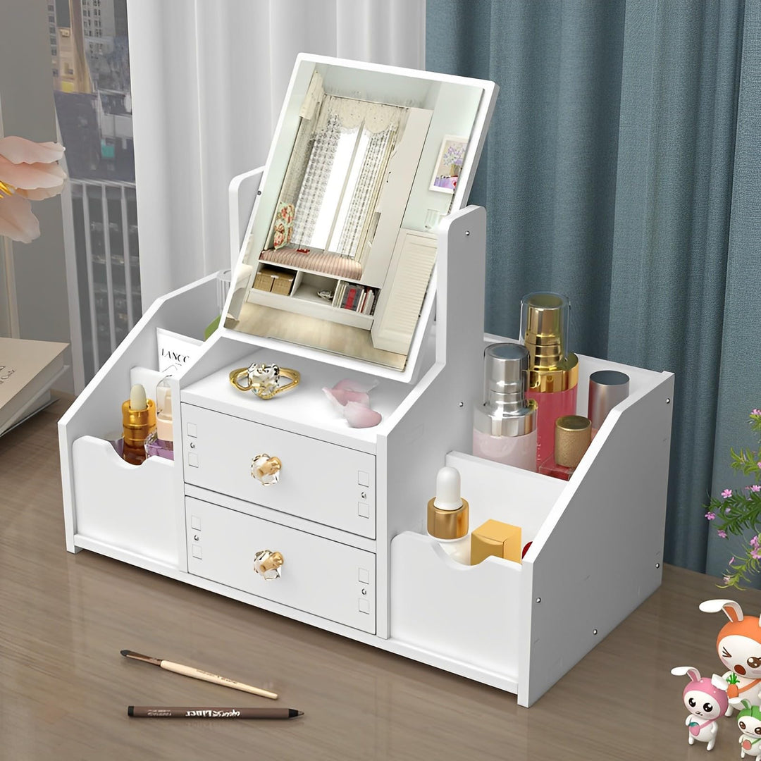 Make Up Organizer,Cosmetic Organizer, Schminktisch Organizer mit Spiegel, Multifunktionaler Desktop