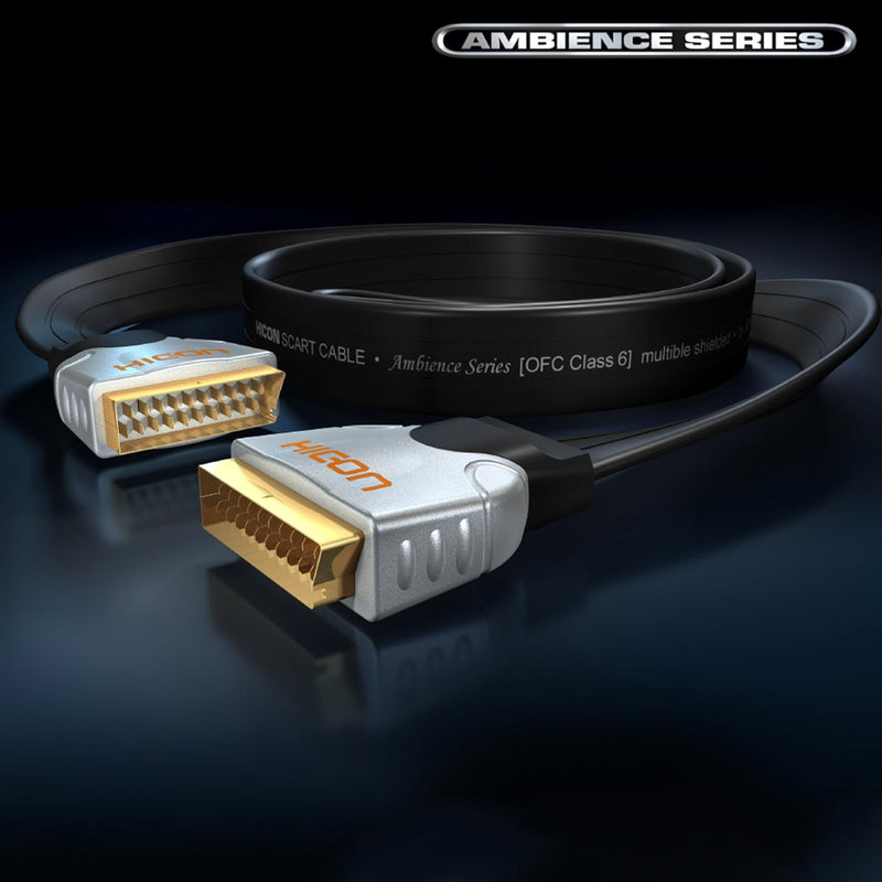 HICON Ambience Scart-Kabel flach 5m gerade Stecker 500cm | HIA-SFSF-0500 HIA-SFSF flach 5m Schwarz,