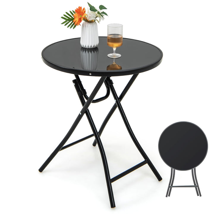 KOMFOTTEU Klappbarer Gartentisch, runder Balkontisch Ø 59 cm, Klapptisch mit Tischplatte aus gehärte