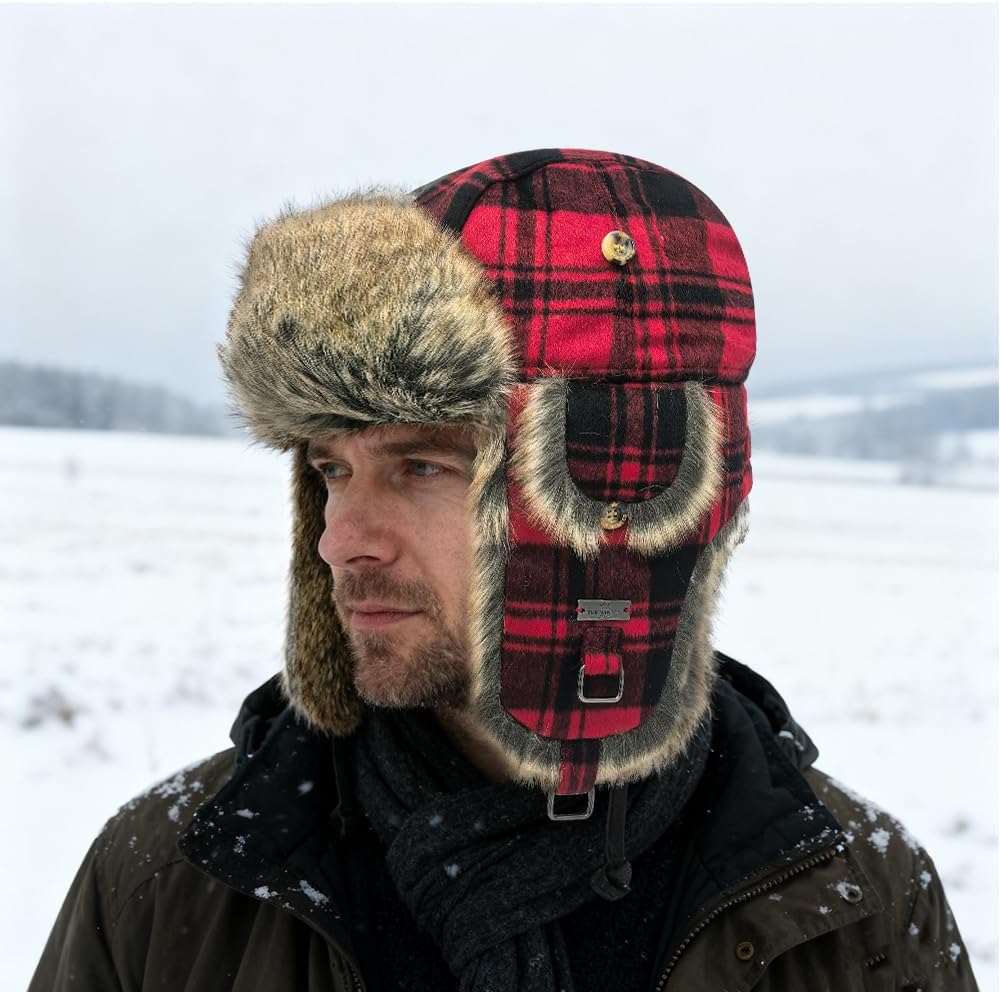 Unisex Fliegermütze Rib Wolle Bomber Aviator Pilot Hat Faux Fellmütze Winter Russische Mütze Herren