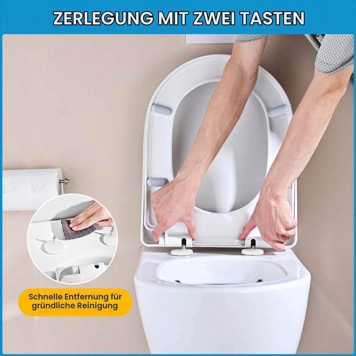 YEAUPE PRO Toilettendeckel mit Absenkautomatik D Form [LANG], WC-Sitz einfache Montage, Quick-Releas