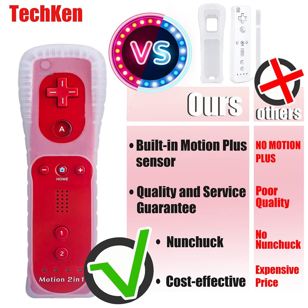 TechKen Controller für Wii mit Motion Plus und Wii Nunchuck Controller Wii Fernbedienung Nunchuk Kon
