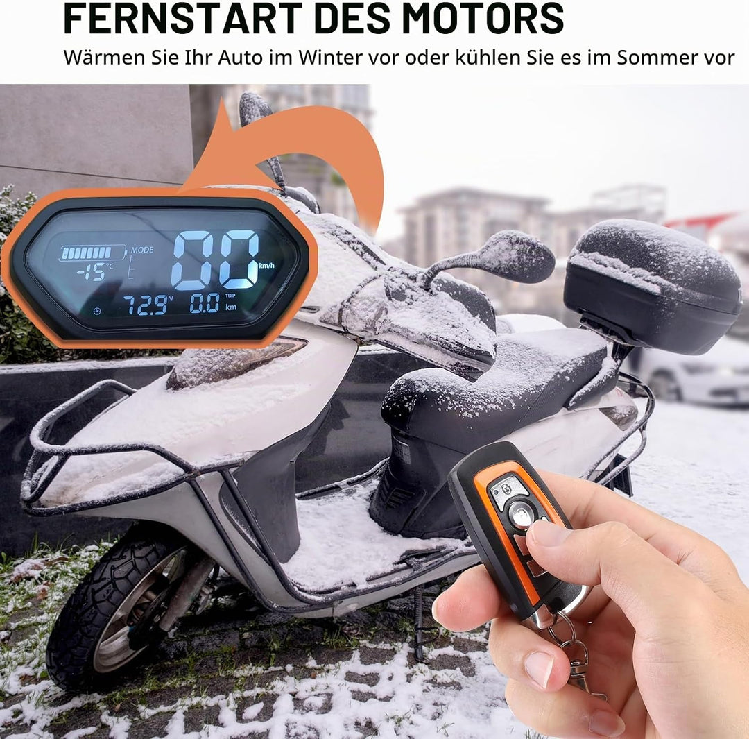 Rupse Motorrad Alarm 125dB, Motorrad Alarmanlage mit Start und Stoppfunktion, 2 Fernbedienung, draht