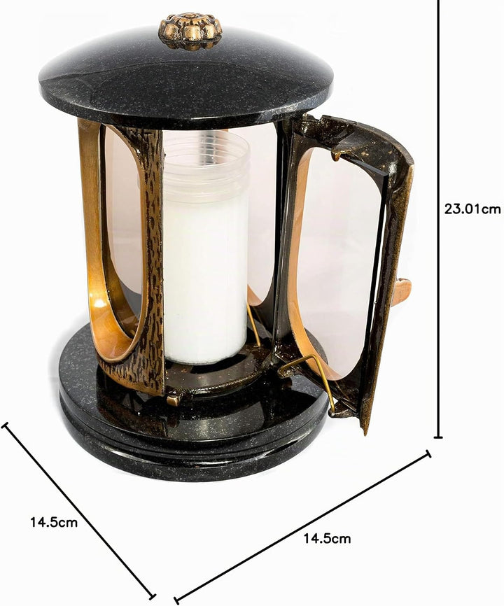 Stilvolle Grablaterne Elégant Granit Schwedisch Black Höhe 23 cm/Ø 15 cm Grableuchte Grablicht Grabl