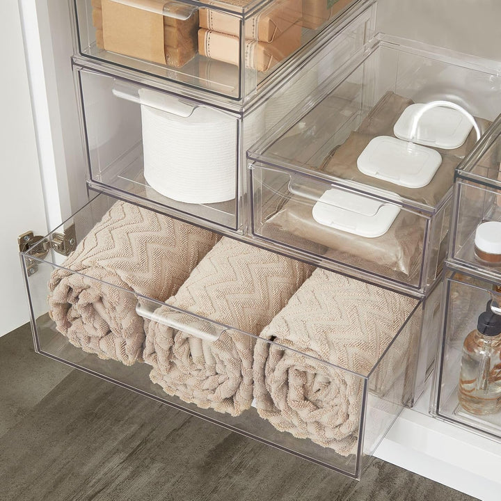 mDesign grosse Aufbewahrungsbox mit Schublade – stabile Schubladenbox aus BPA-freiem Kunststoff zur