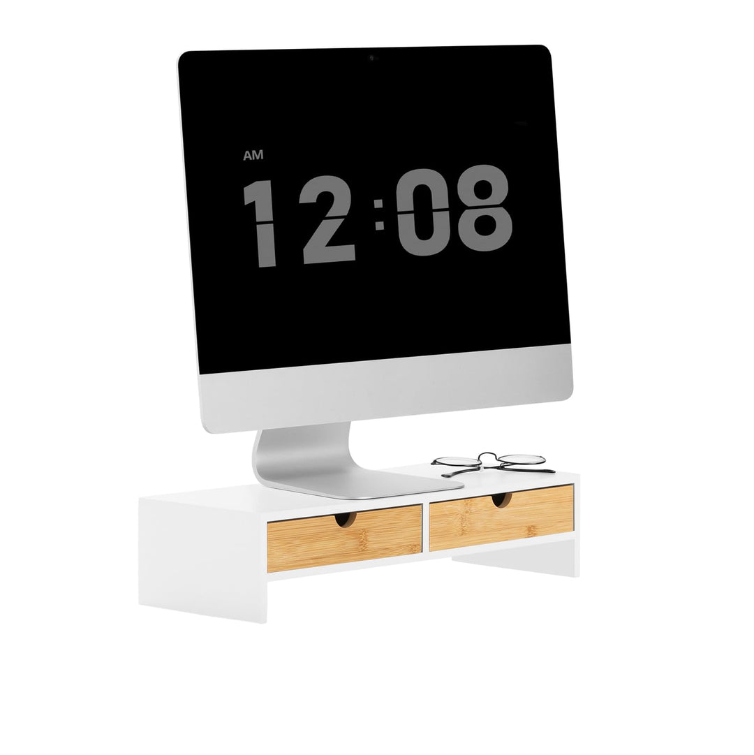 SoBuy Schreibtisch Organizer, Monitorständer mit 2 Schubladen, Monitorerhöhung für Schreibtisch, Mon
