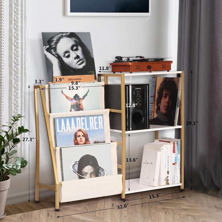 HYCFYJR Plattenspieler Ständer, Schallplatten Aufbewahrung mit 3-stufiger Vinyl Halter, Schallplatte