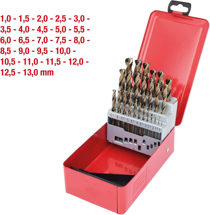 KS Tools 330.3613 HSS-G Co 5 Spiralbohrer-Satz, Stahlblechkassette, 25-tlg., 1-13mm