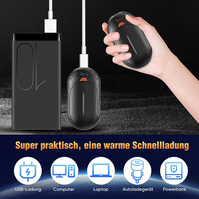 Handwärmer wiederaufladbar 2-Pack, 6000mAh elektrische tragbare Taschenheizung, 24Hrs Lange Heizung