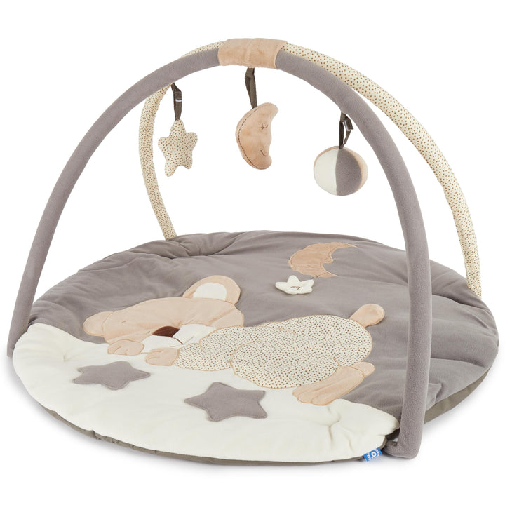 Bieco Krabbeldecke mit Spielbogen für Babys, Schlafbär | ∅ ca. 90 cm | süsse Mobile Spieldecke Baby