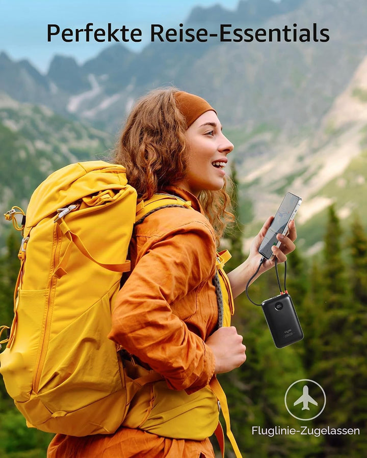 VIYISI Powerbank 20000mAh 30W mit Integriertem 2 Kabeln, Schwarz, Schwarz
