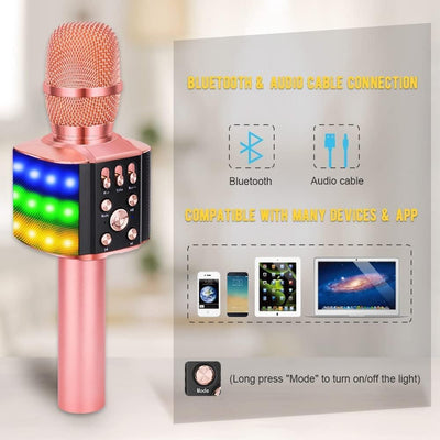 BONAOK Karaoke Mikrofon Led, 4-in-1 Bluetooth Mikrofon Karaoke, Tragbares KTV Microphone, Zuhause Pa