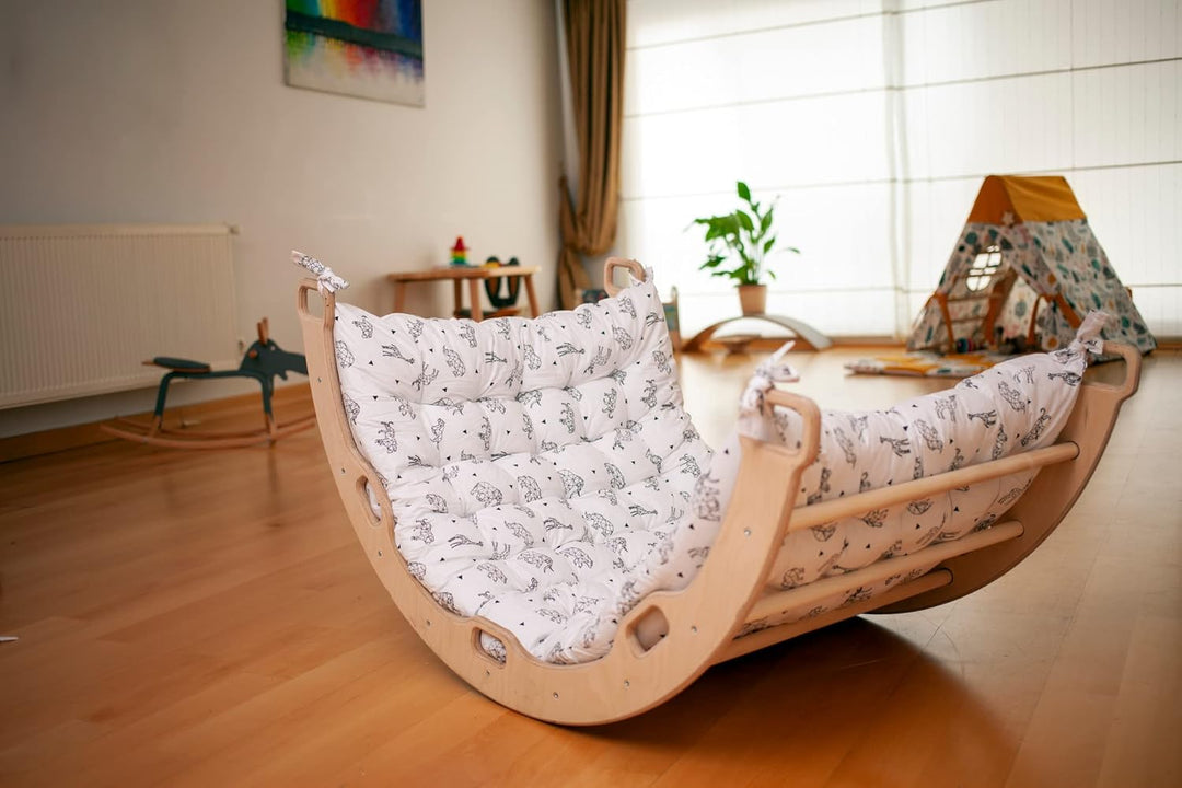 Montessori Kletterbogen | Bogen mit zweiseitiger Leiterrampe & Kissen | Kletterbogen aus Holz | Klet