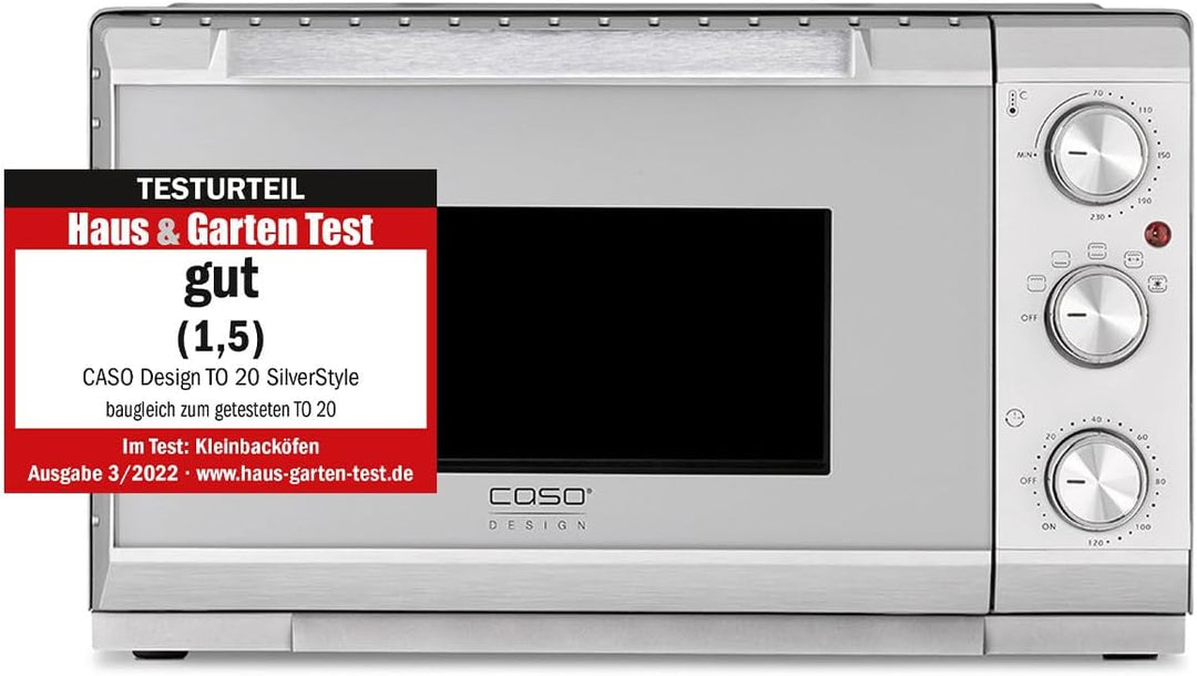 CASO TO 20 SilverStyle - Design Backofen, 20 Liter Garraum, 3 Einschubebenen, 70-230°C, 5-fach Funkt
