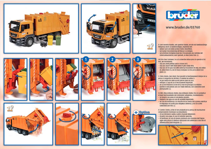 bruder 03760 - Man TGS Müll-LKW mit 2 Mülltonnen - 1:16 Fahrzeuge, Müllauto Spielzeug, Müllabfuhr, M