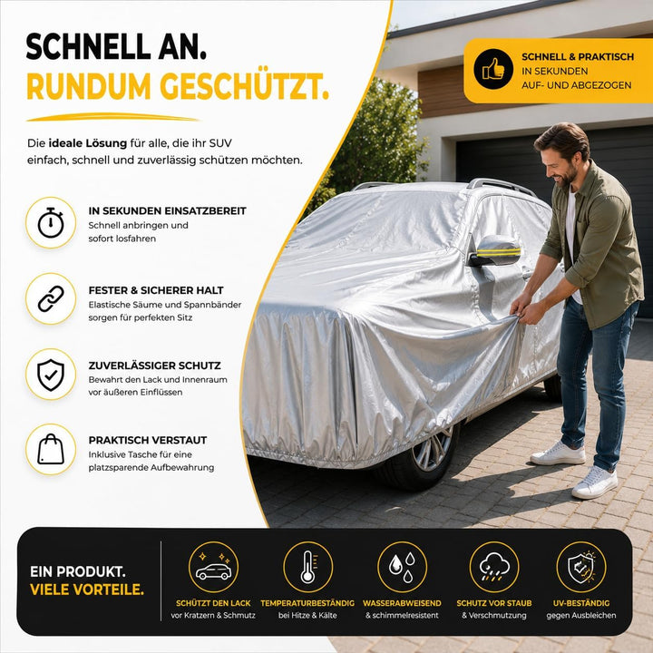 SUV Universale Autoschutzhülle: wasserdichte Autoplane für PKW/KFZ – Car Cover in Silber für umfasse