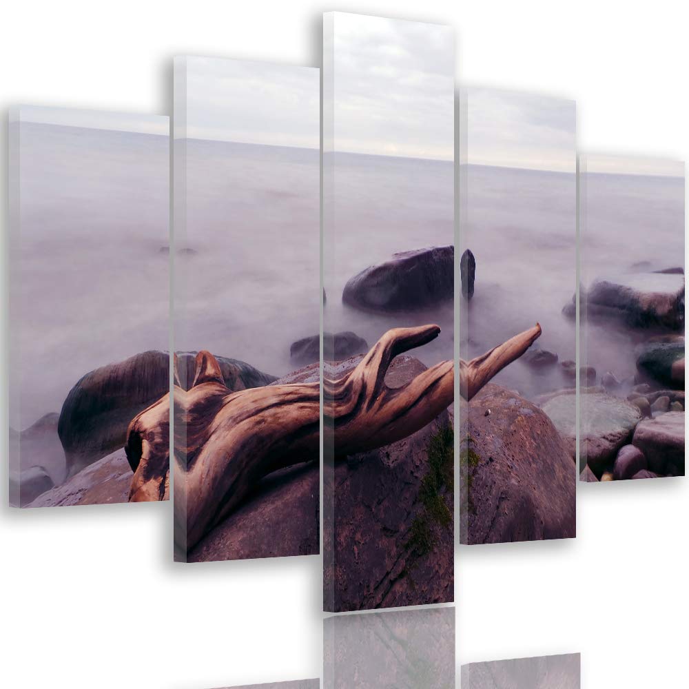 Feeby Bilder Landschaft 300x140 cm - Leinwandbild 5 Teilig XXL Kunstdruck Meer braun Leinwandbild XX