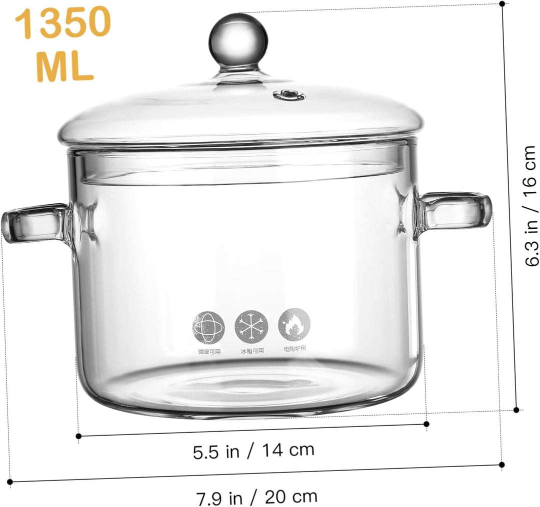 HEMOTON Glas Kochtopf 1.35L Hoch Borosilikat Glas Schmortopf Mit Deckel Und Doppelgriff Für Elektrok