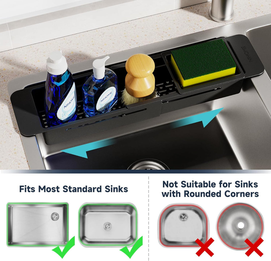 NiHome Ausziehbarer Spülbecken Organizer, teleskopischer Küchen Organizer mit rutschfesten Pads, ver