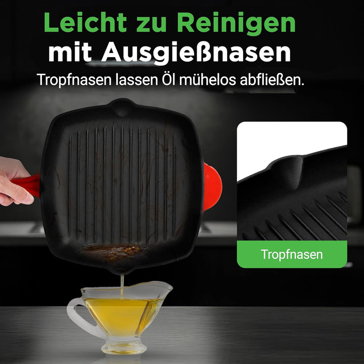 NutriChef Grillpfanne, 30x43cm- Gusseisenpfanne Induktion, Cast Iron Pan- Eckig & Antihaftbeschichte