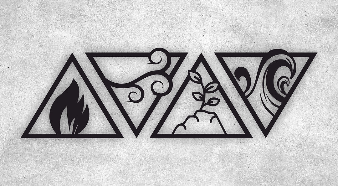 Manschin-Laserdesign Die Vier Elemente Holz Dreiecke Wand Dekoration Schwarz Wall Art - Made in Germ