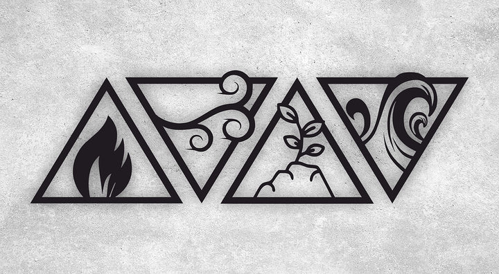 Manschin-Laserdesign Die Vier Elemente Holz Dreiecke Wand Dekoration Schwarz Wall Art - Made in Germ