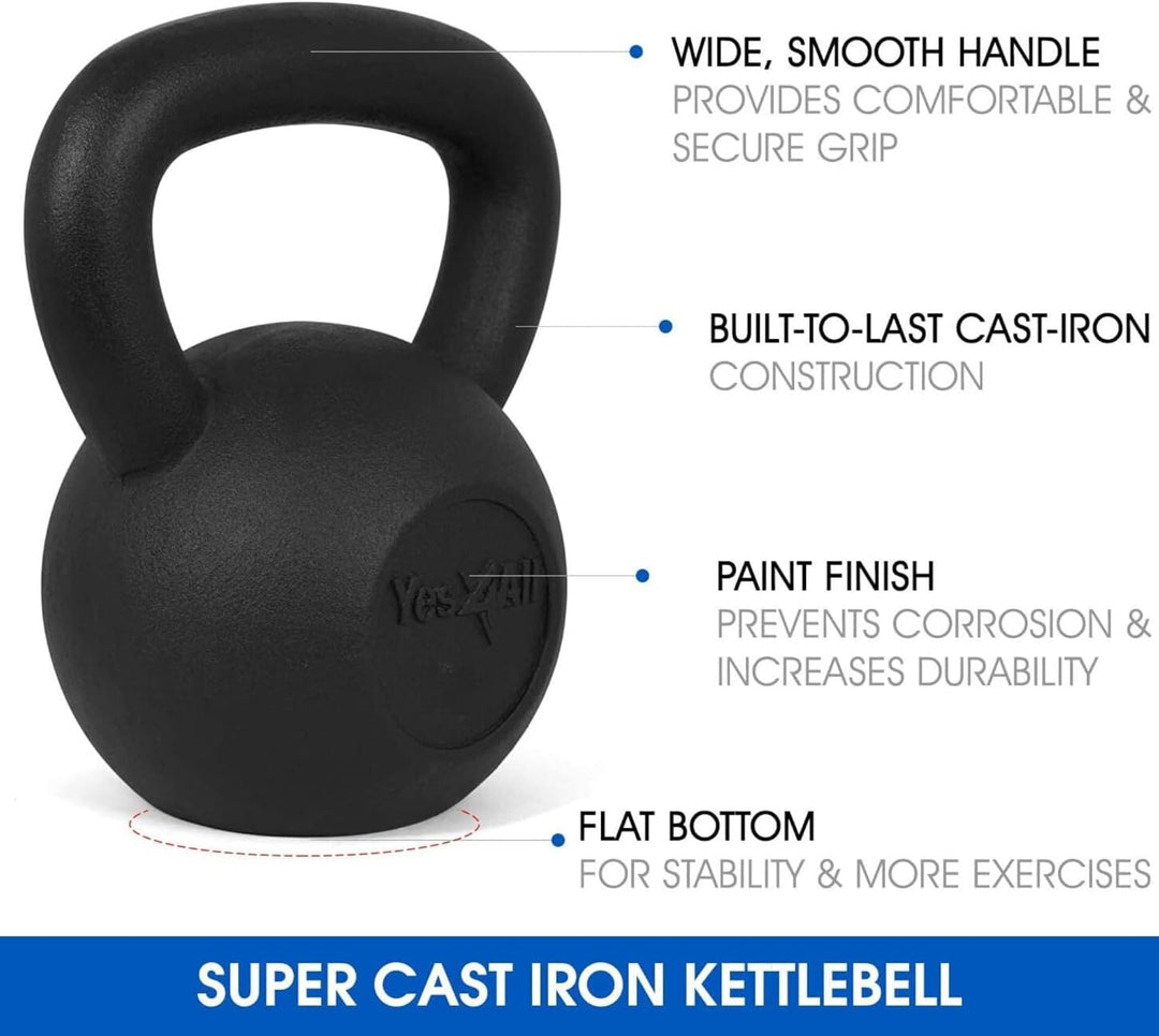 Yes4All 2-20kg Kettlebell aus Gusseisenmit Vinylbeschichtung und Gummifuss, Schwunghantel, Kugelgewi