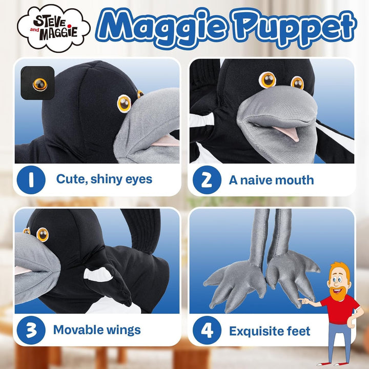 Steve und Maggie handpuppe – Maggie Magpie Hand Puppet for Kids 1+, Soft Bird Puppet for Pretend Pla