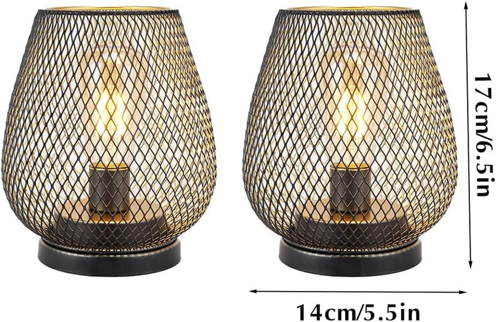 TRIROCKS Set von 2 Metall Batteriebetriebene Lampe 17cm hohe Metallkäfigform Kabellose Tischlampe Ba