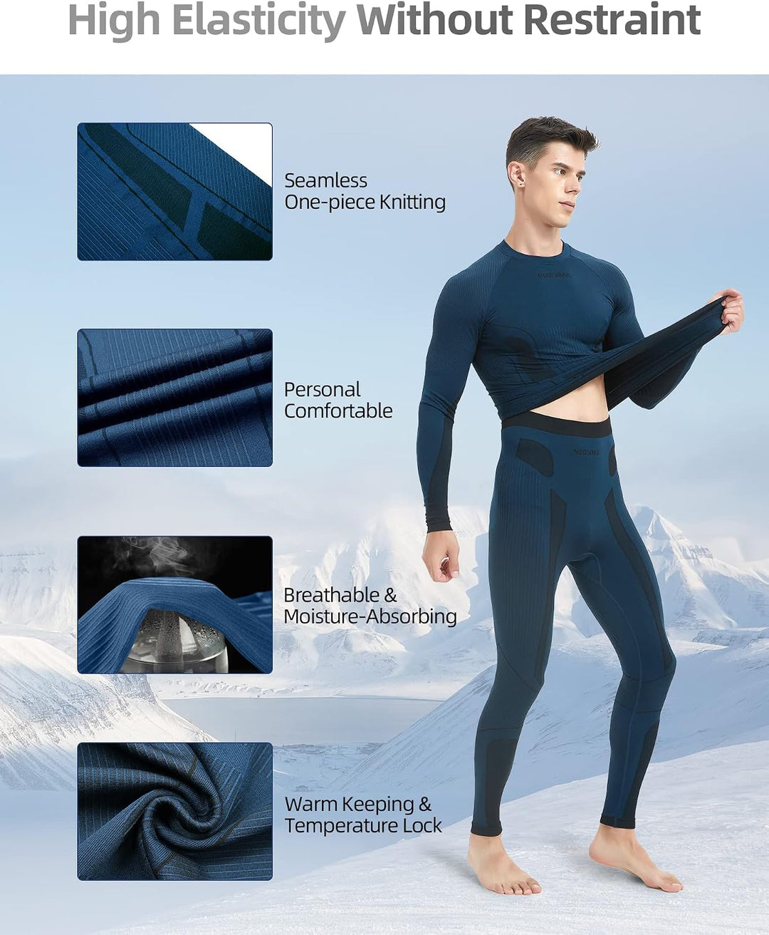 NOOYME Thermounterwäsche Herren Elastisch Funktionsunterwäsche Herren Weich Thermo Unterwäsche Männe