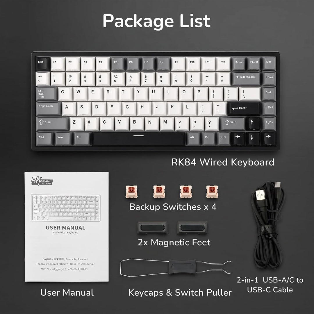 RK ROYAL KLUDGE RK84 Kabelgebundene 75% TKL RGB Hot Swapable Mechanische Gaming-Tastatur,US QWERTY T