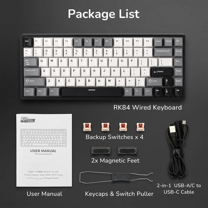RK ROYAL KLUDGE RK84 Kabelgebundene 75% TKL RGB Hot Swapable Mechanische Gaming-Tastatur,US QWERTY T