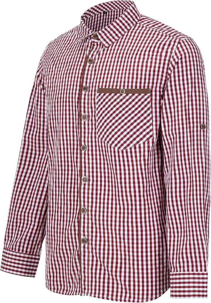 Dirndlparty Trachtenhemd Herren, 100% Baumwolle Oktoberfest Hemd Herren Langarm Freizeithemd für Män