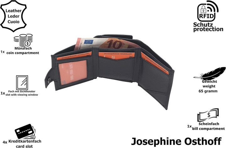 Josephine Osthoff Slim Wallet mit Münzfach Herren echt Leder mit RFID Schutz Geldeutel Damen kleine
