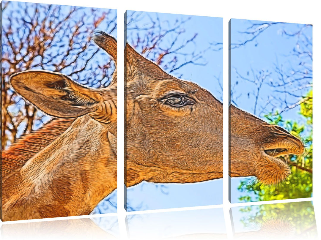 anmutige Giraffe isst Spezial 3-Teiler Leinwandbild 120x80 Bild auf Leinwand, XXL riesige Bilder fer