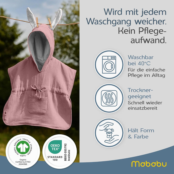 Badeponcho Baby &amp; Kinder EXTRA weich (100% Bio-Baumwolle) | Kinder Badeponcho 1-7 Jahre| Handtuch Po