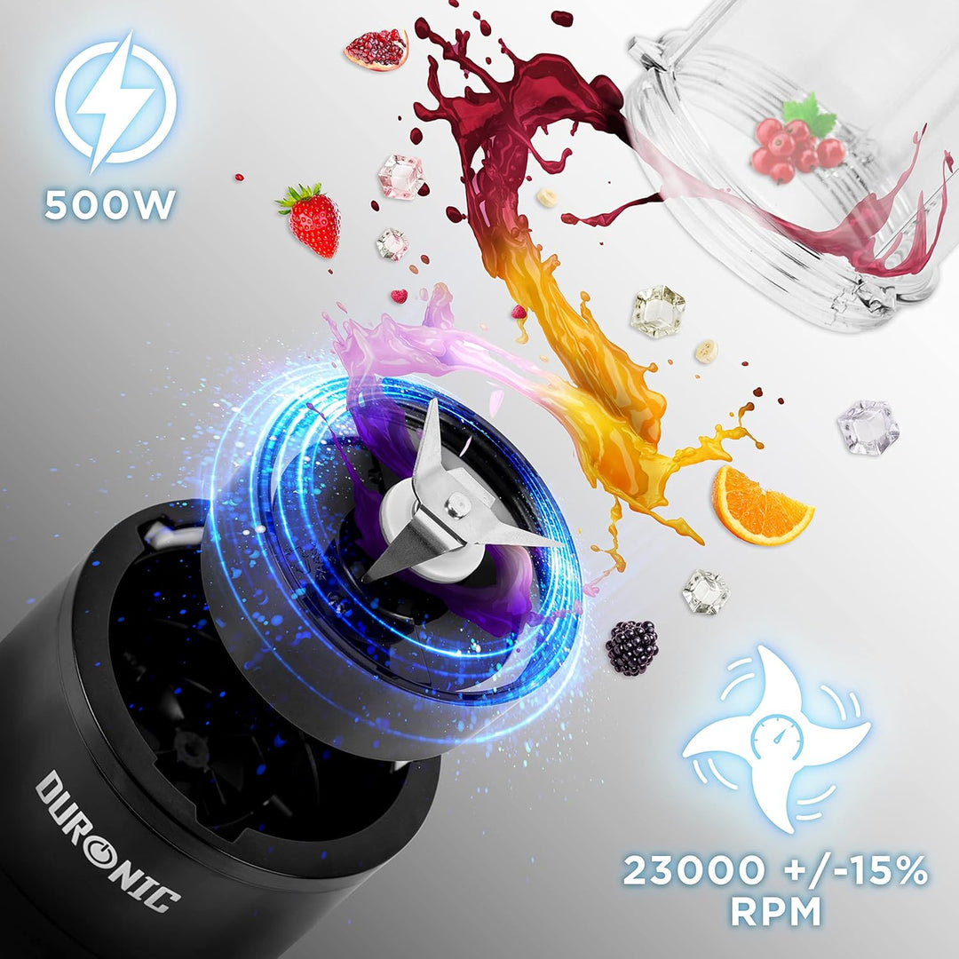 Duronic BL510 Mini-Standmixer, Mini Smoothie Maker, 500W Blender, Shake Mixer mit 570 ml Trinkflasch
