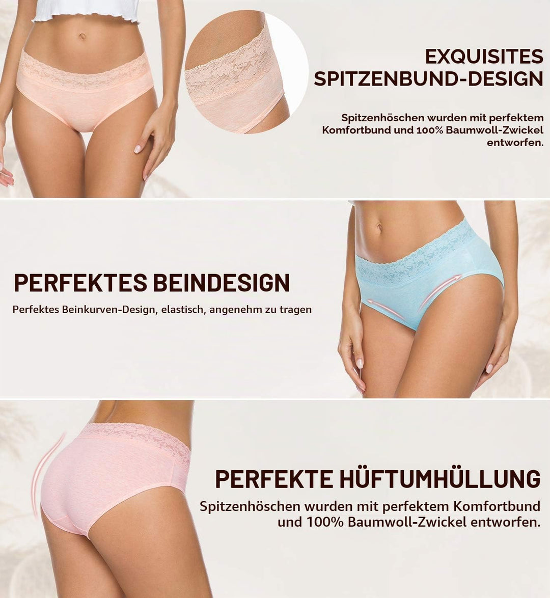 GNEPH Damen-Unterwäsche, Baumwolle, Bikini-Höschen für Damen, Unterhose, Slips, Hipster, Spitze, 5er