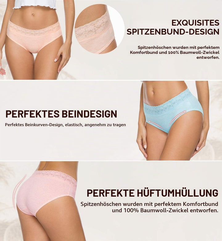 GNEPH Damen-Unterwäsche, Baumwolle, Bikini-Höschen für Damen, Unterhose, Slips, Hipster, Spitze, 5er