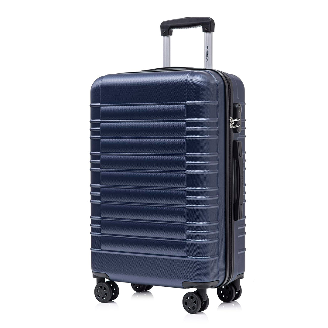 Koffer Suitcase L Dunkelblau, Trolley Reisekoffer, Rollkoffer Handgepäck mit 4 Rollen 360°, Hartscha