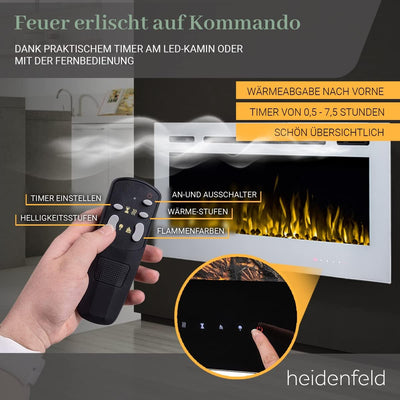 Heidenfeld Elektrokamin HF-WK200 - 𝟯 𝐉𝐀𝐇𝐑𝐄 𝐆𝐀𝐑𝐀𝐍𝐓𝐈𝐄 - 1500 Watt - Wandeinbau - LED Kamin mit 10 Farb