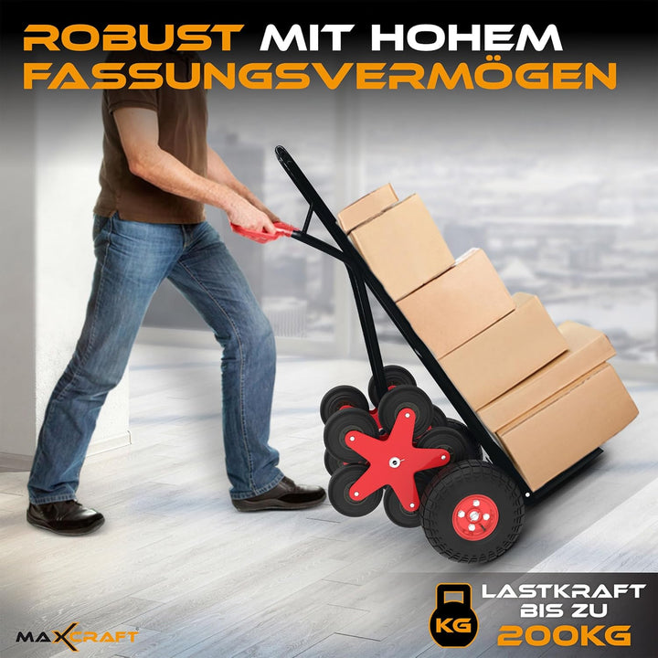 Sackkarre Treppenkarre bis 200 kg Treppensackkarre Transportkarre Treppensteiger - 12 Räder in Schwa
