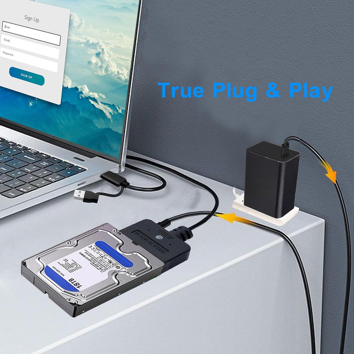 USB SATA Adapter mit 30-W Netzteil, 2-in-1 Type C/USB 3.0 auf SATA Festplatten Adapter 5Gbps unterst