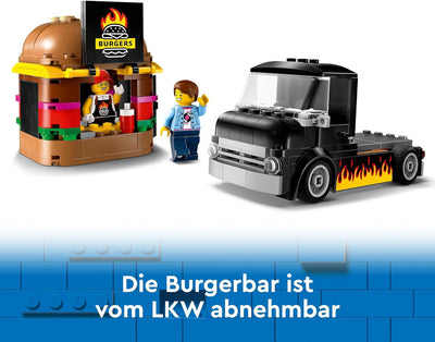 LEGO City Burger-Truck & City Autotransporter mit Rennwagen, LKW-Spielzeug mit Verstellbarer Laderam