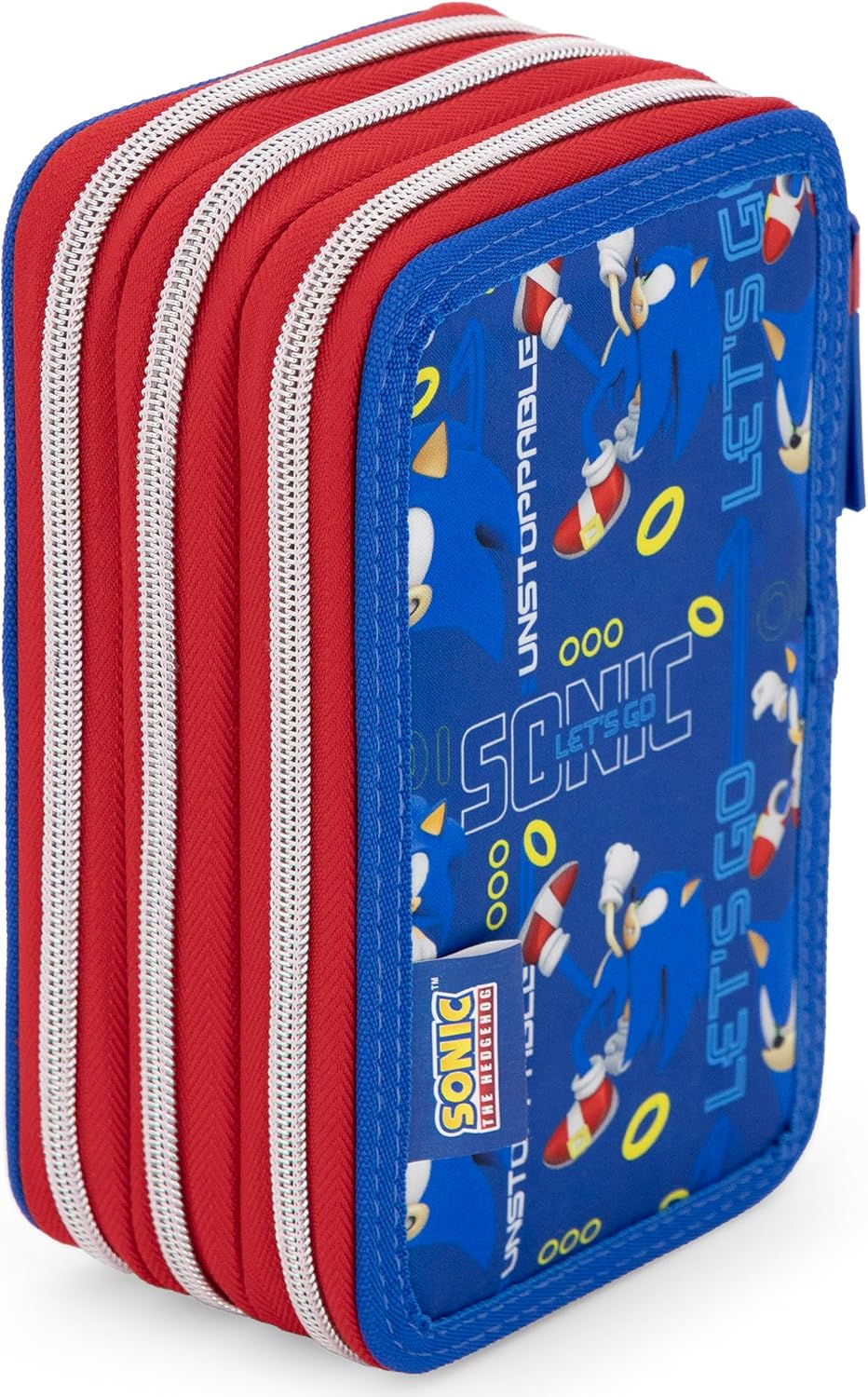 3-Fach Federmäppchen Jungen Gefüllt für Sonic Fan – Schulmäppchen Set 46 Teile mit Radierbaren Stift