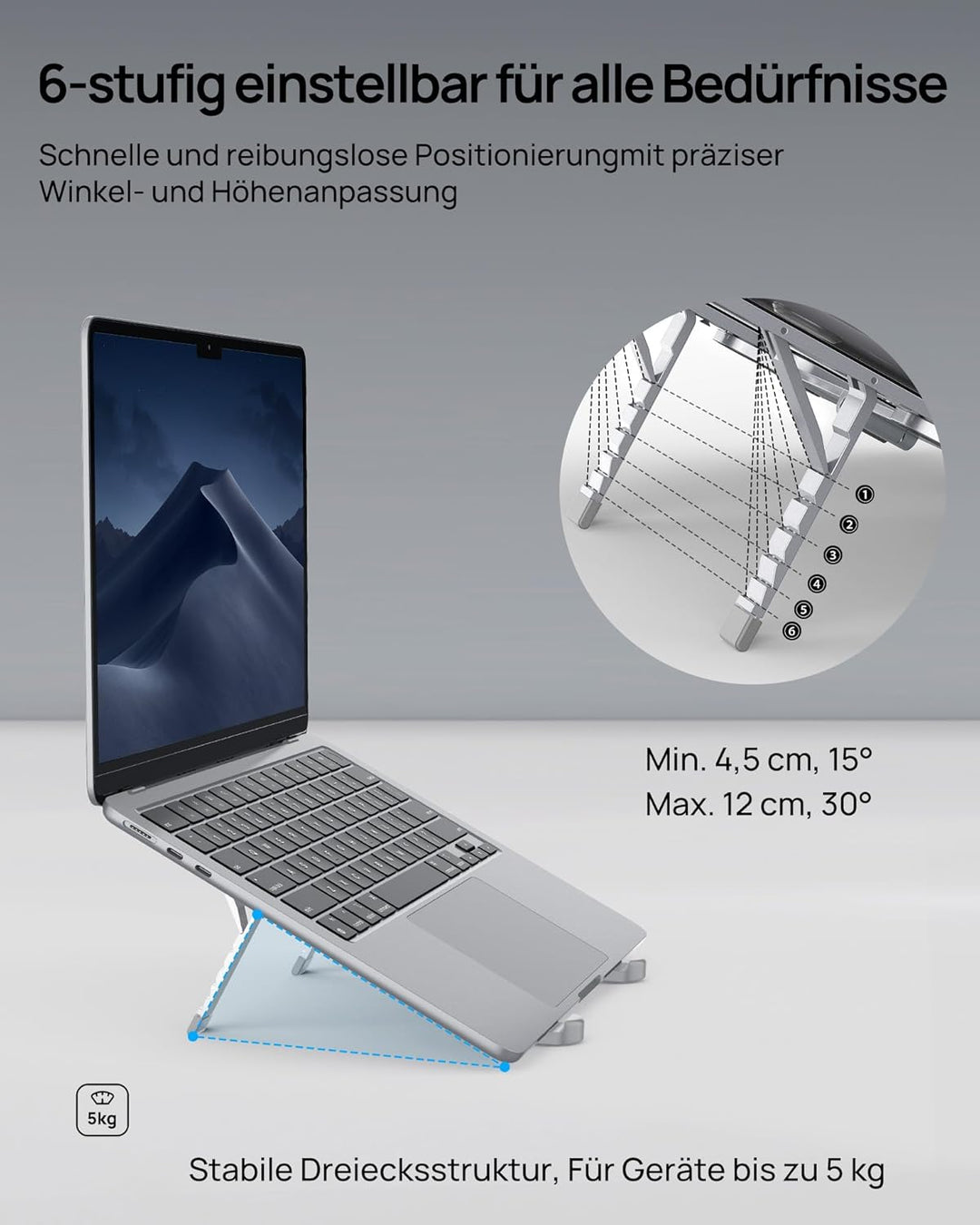 SODI Laptop Ständer, Faltbarer Aluminium Notebook Ständer, Höhenverstellbarer Laptopständer mit Belü