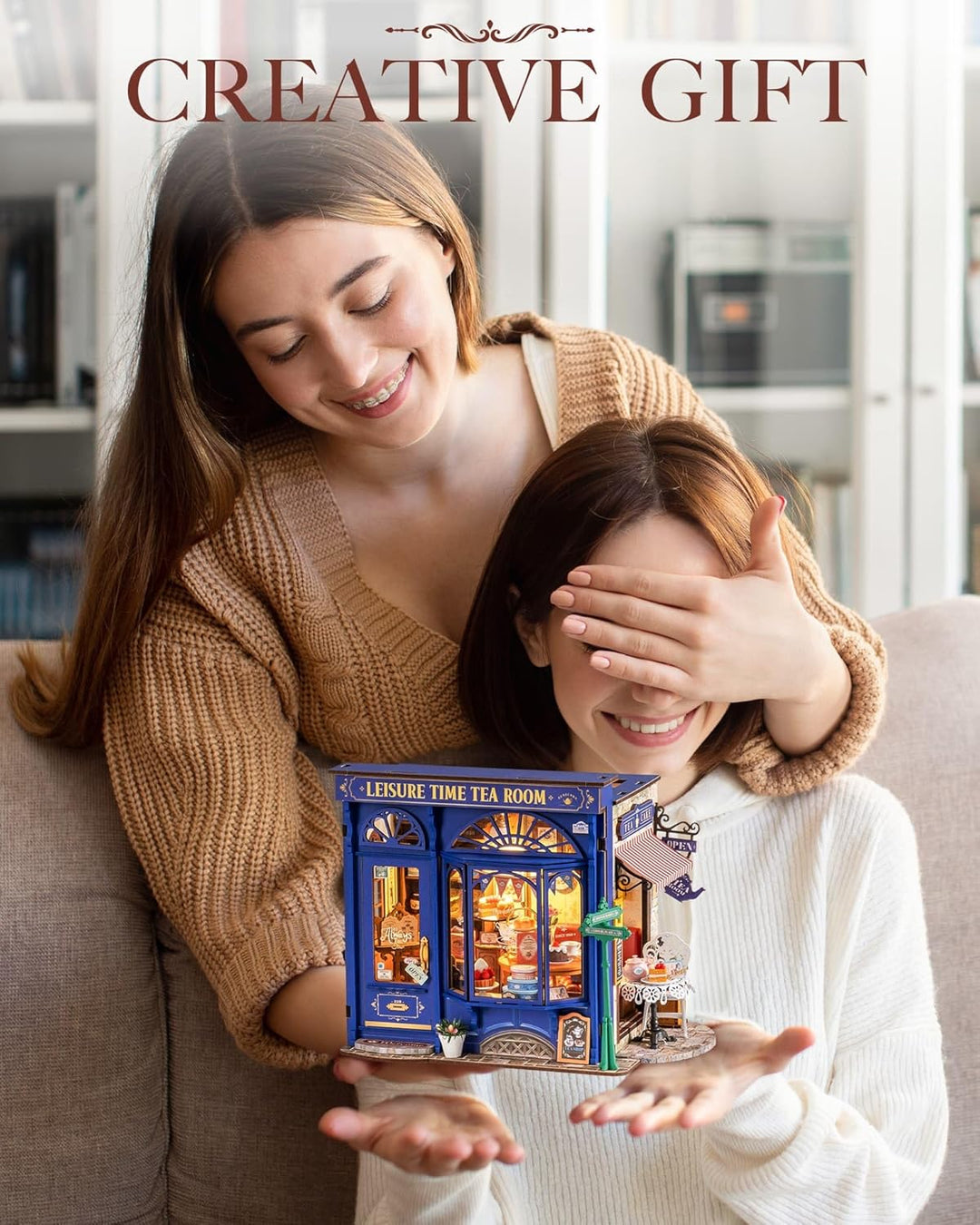 Rolife Puppenhaus Freizeit Teezimmer DIY Miniatur Haus Kit Mit Lichtern Puppenhaus Kits Freizeit Tee