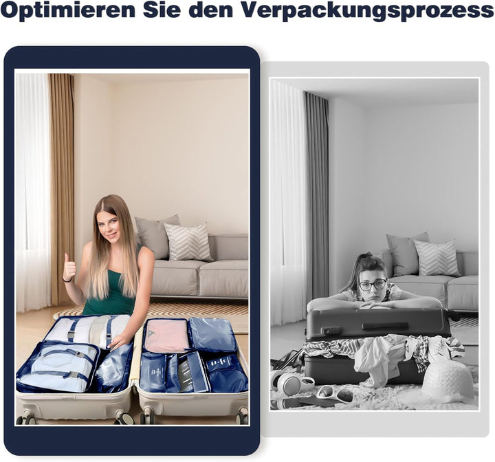 Koffer Organizer Set, 9 Pcs Packing Cubes für Reise, Packtaschen für Koffer Reise Kleidertaschen, Ve