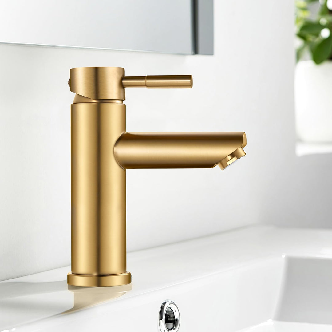 kisimixer Wasserhahn Bad, Einhebel-Waschtischarmatur 304 Edelstahl, Einloch Mischbatterie Waschbecke