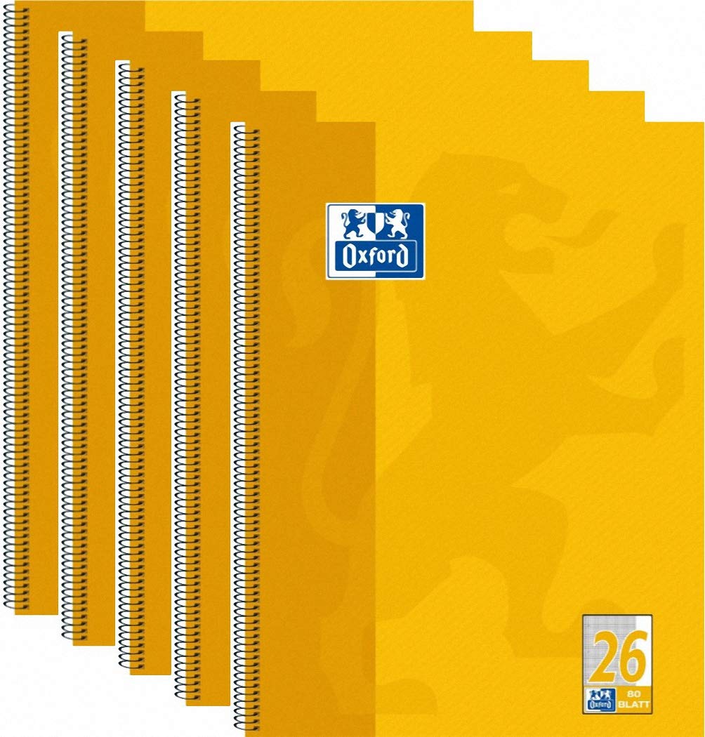 Oxford Schule Collegeblock A4+, 80Bl Lin26 kar. weiss. Rand re., 5er-Pack